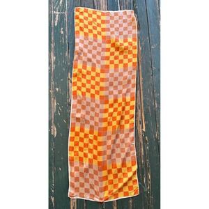 Vintage Style Orange Yellow Checkered Rectangular Scarf Lightweight Retro Wrap